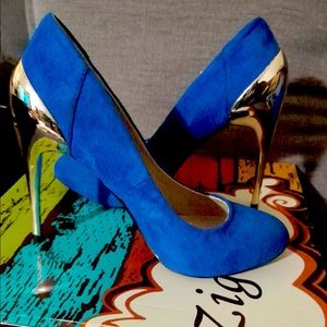 Ziginy Black Label Suede bleu gold heels 👠